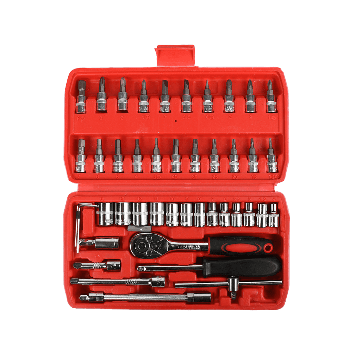 46pcs 1/4' dr Crv Steel Metric Car Membaiki Kotak Alat Set Alat Sepana Soket Dengan Pemegang Ratchet