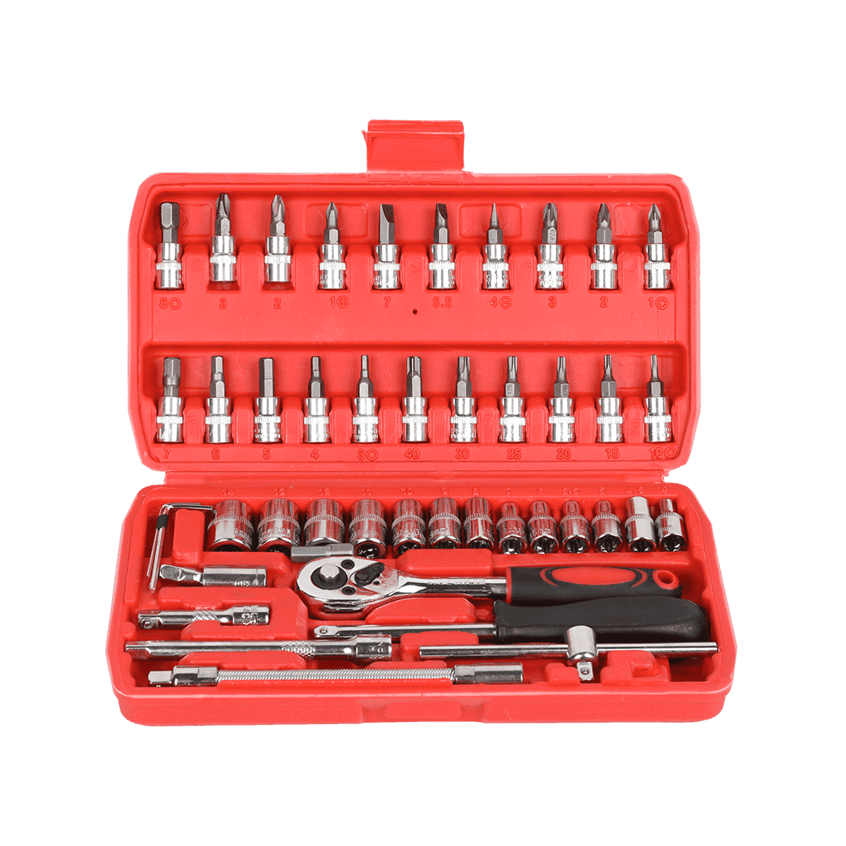 46pcs 1/4' dr Crv Steel Metric Car Membaiki Kotak Alat Set Alat Sepana Soket Dengan Pemegang Ratchet